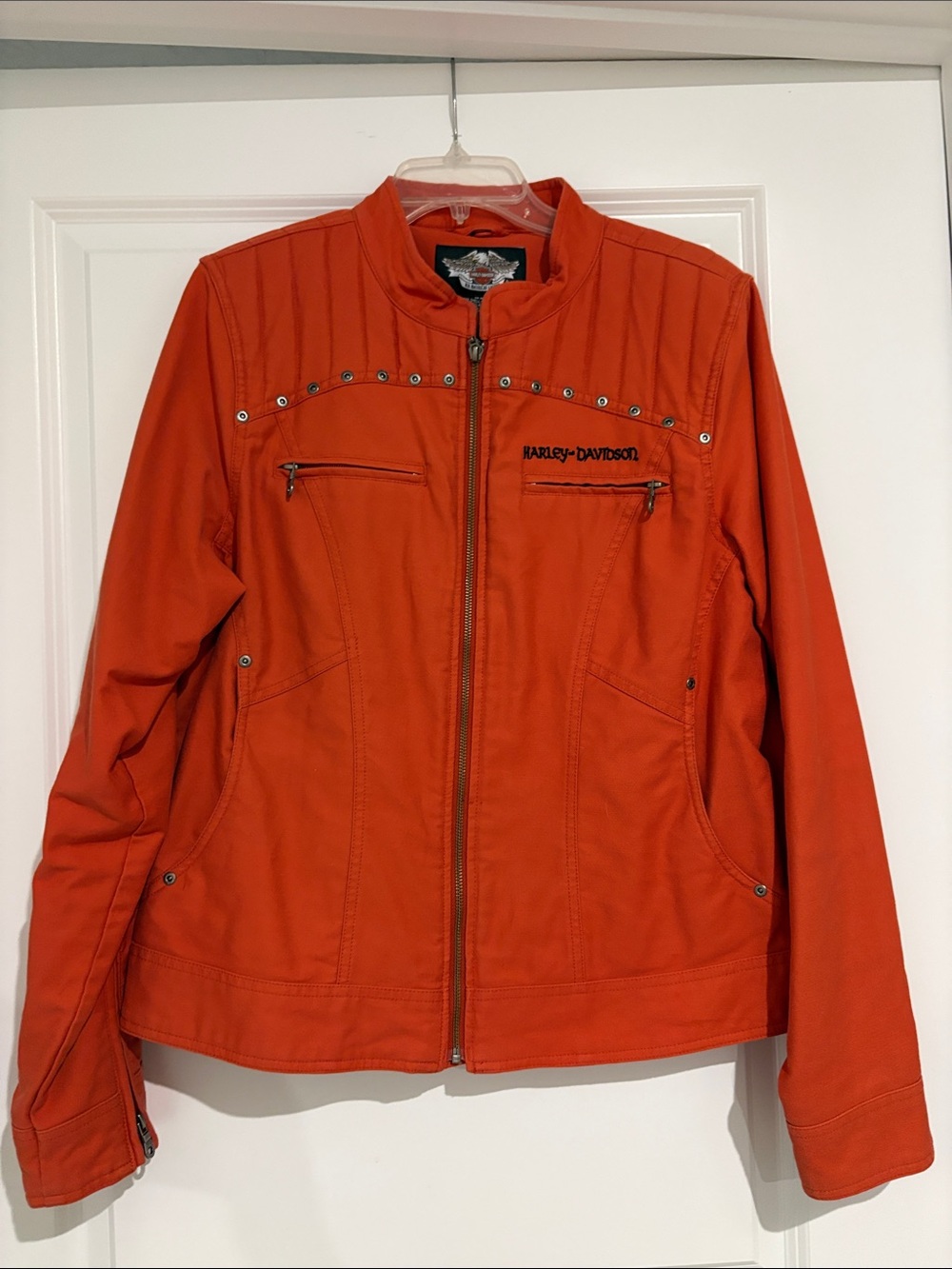 Harley-Davidson Women's Bright Orange Studded Zip Jacket